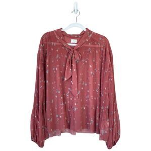 ARITZIA Wilfred Barbara Floral Pleated Blouse Plus Size 2XL Spring Medley Red